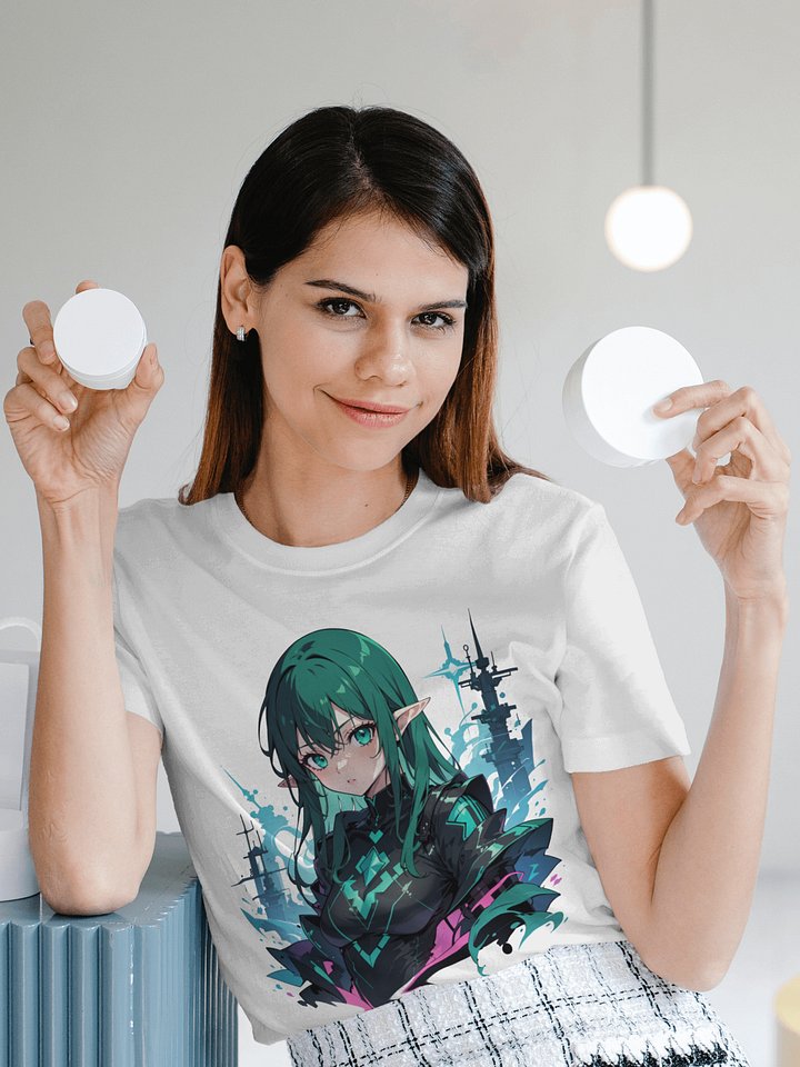 Emerald Matrix Cyberpunk Anime Tee - Techno-Sylvan Aesthetic product image (2)