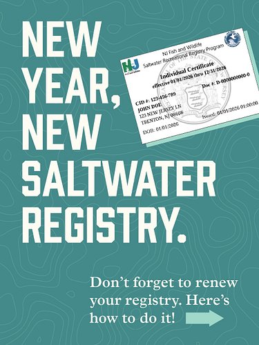 New year reminder for NJ saltwater anglers 🎣

If you’re fishing saltwater in New Jersey this year, make sure your Saltwater R...