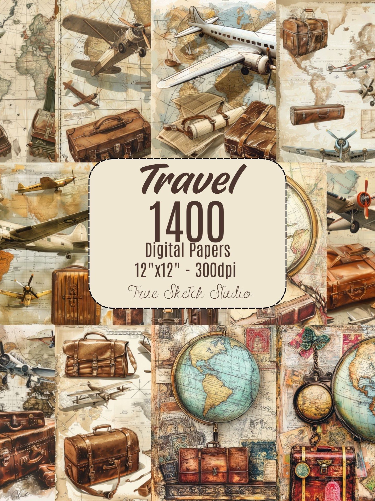 Vintage Travel Digital Paper 1400 product image (5)