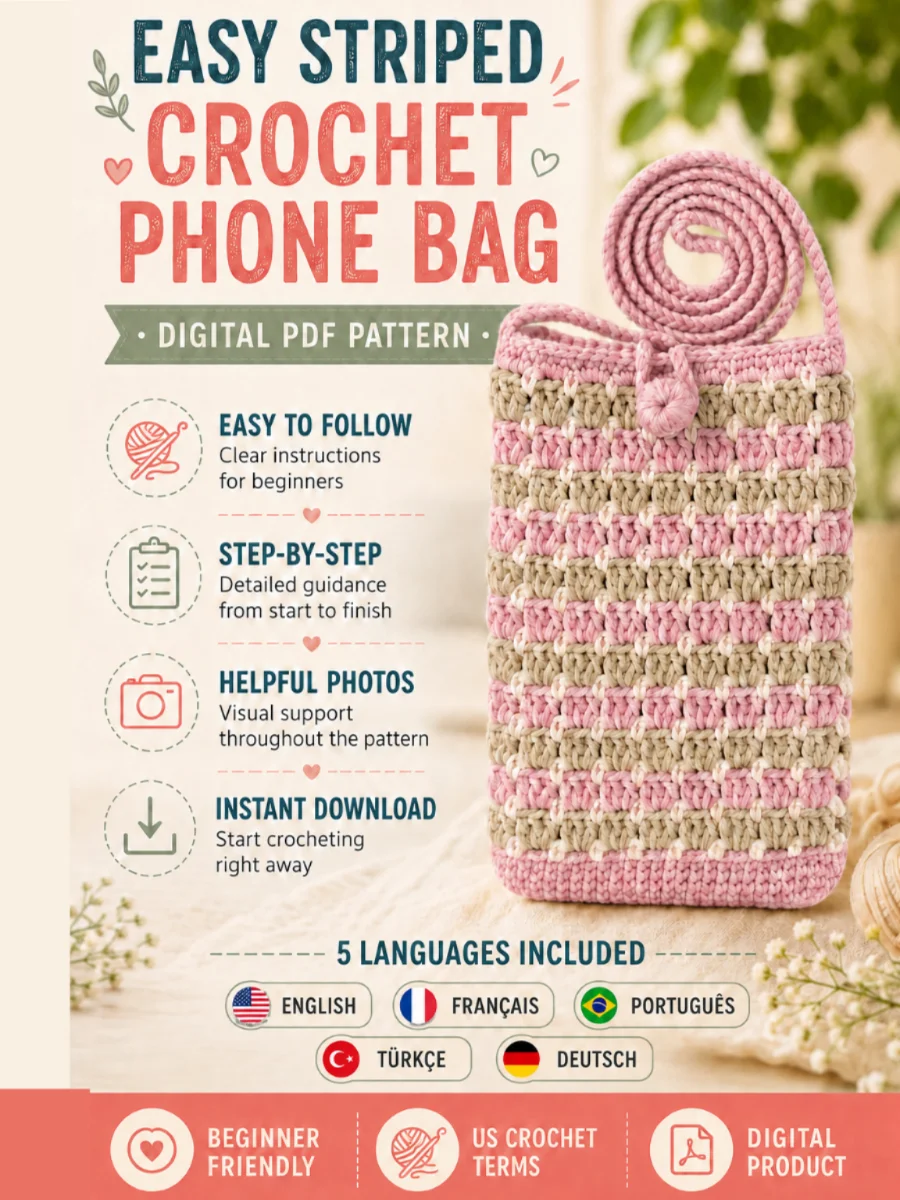 Easy Striped Crochet Phone Bag PDF Pattern product image (1)