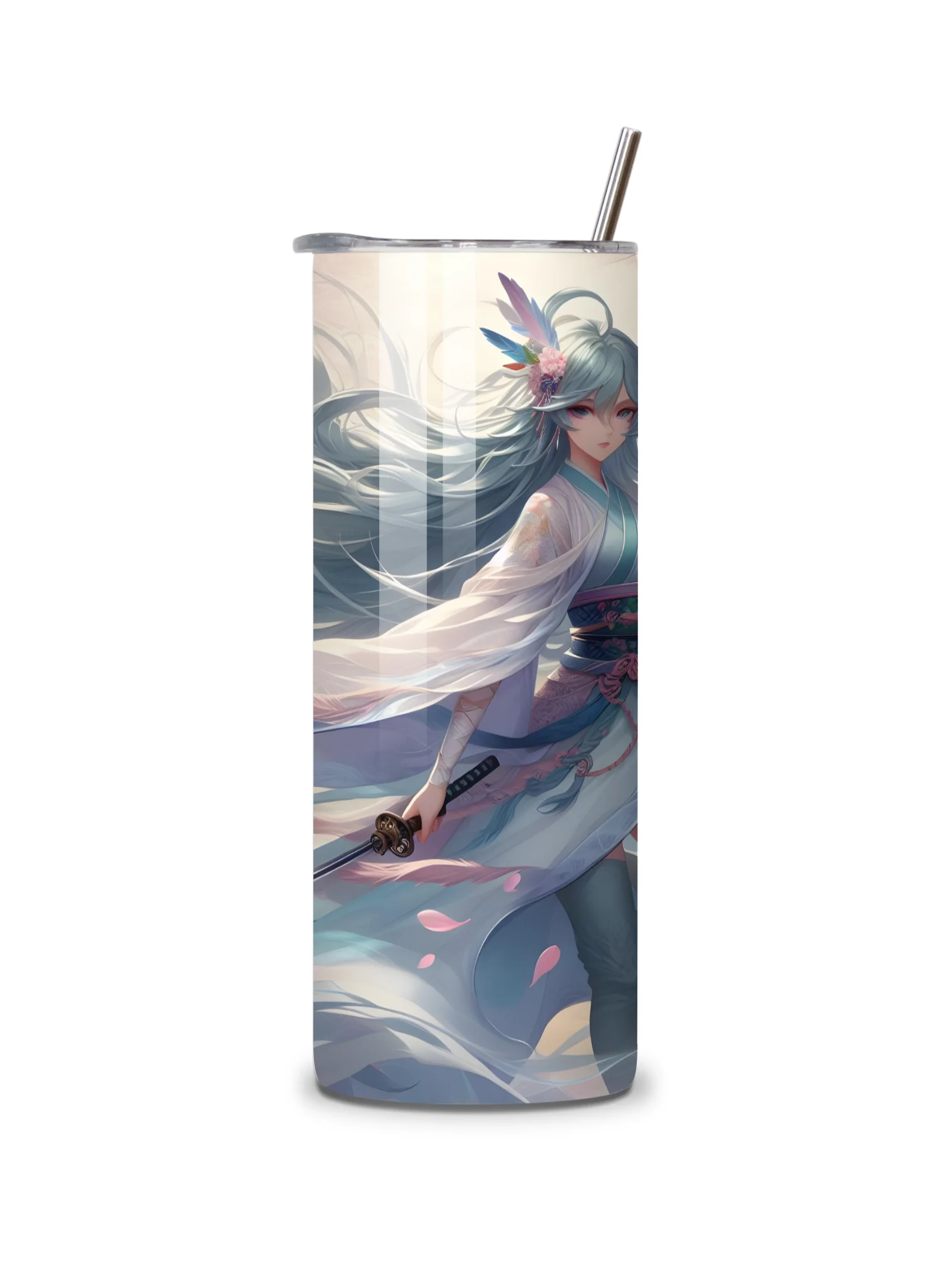 Elemental Anime Girl 20oz Skinny Tumblers with Metal Straws – Fire, Water, Earth, and Wind Designs – Double-Walled Insulated Stainless Steel Tumbler, Gift for Anime Fans and Nature Lovers (Wind) product image (5)