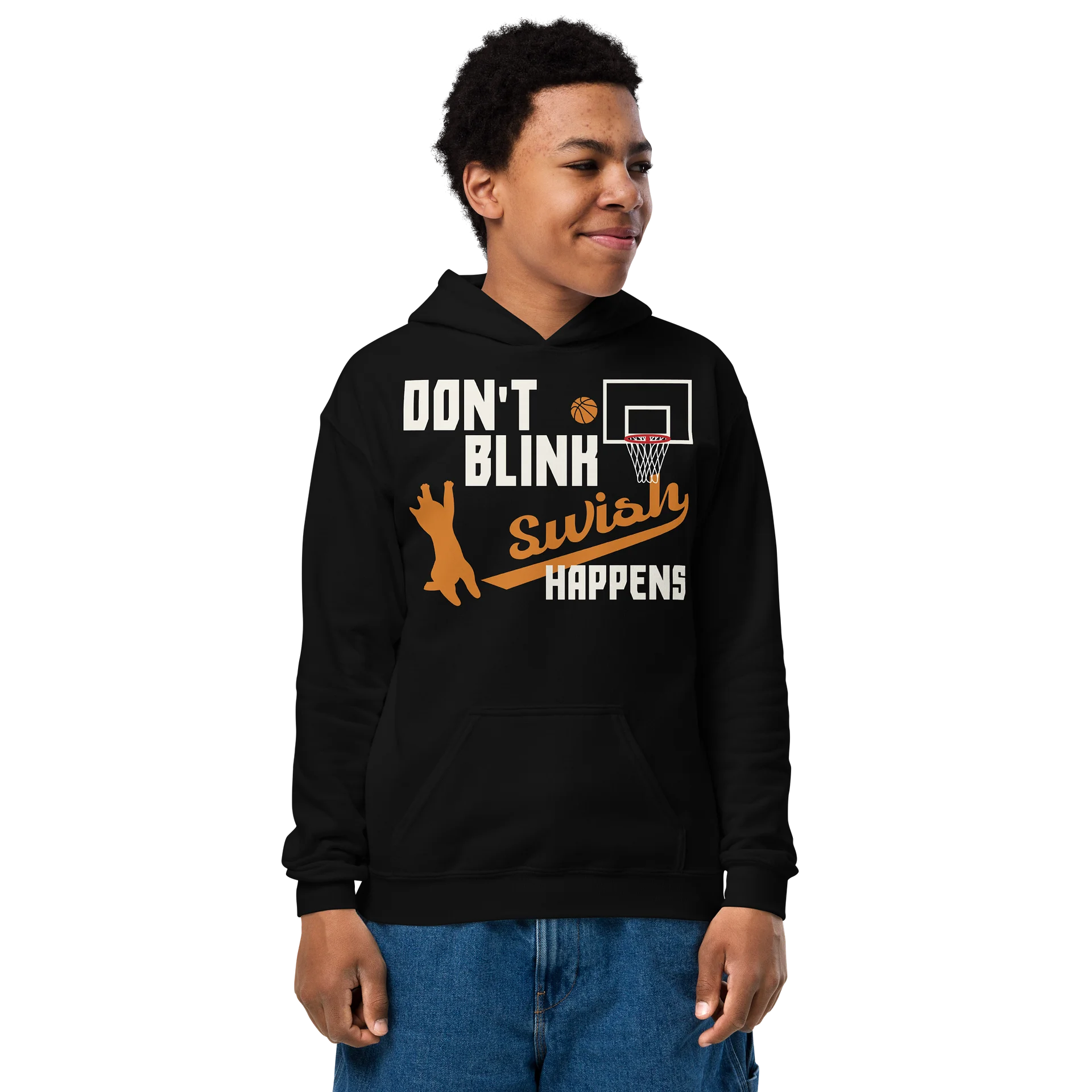 Basketball Cat (DON'T BLINK, Swish HAPPENS) - Unisex Youth Hoodie product image (1)