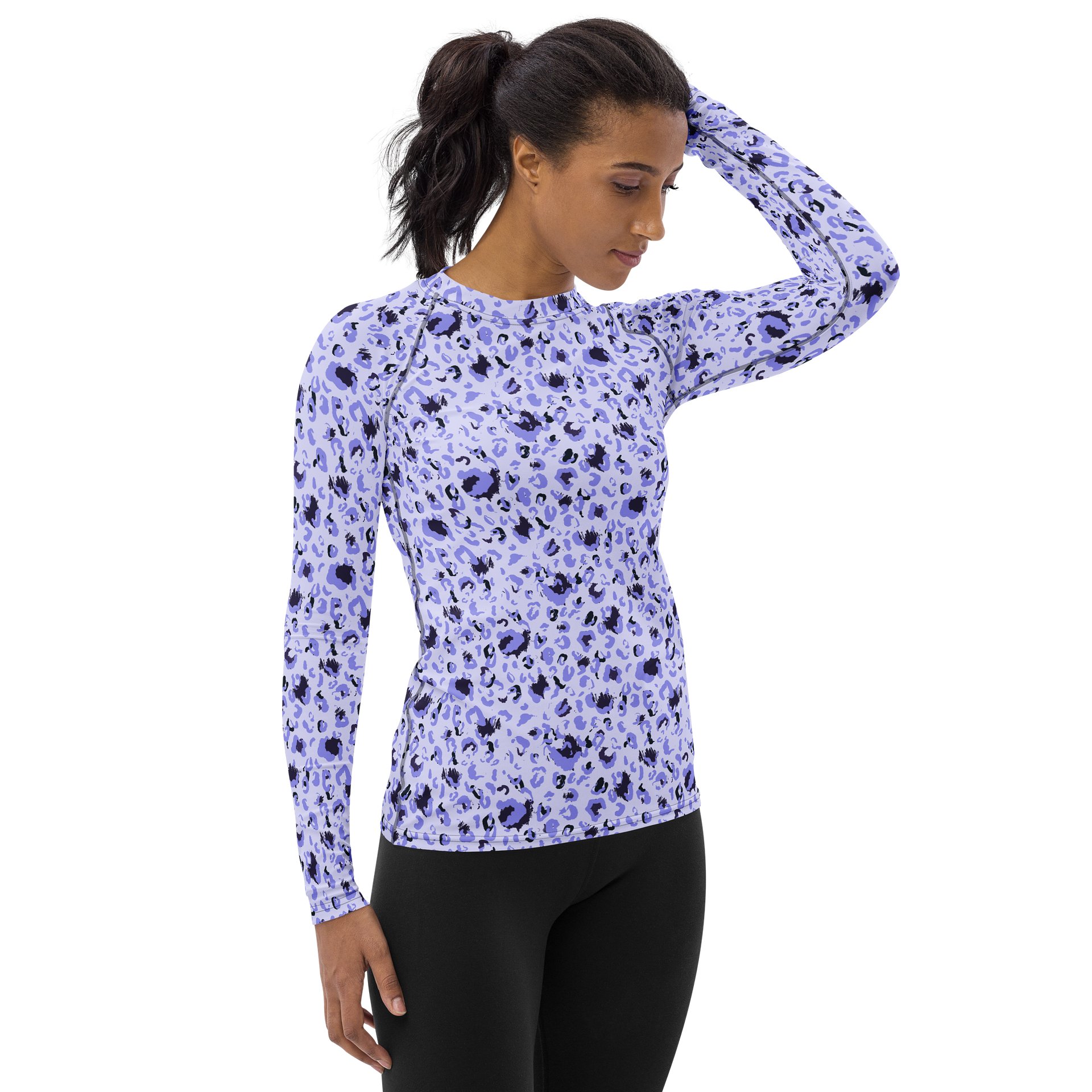 Bold Purple Leopard Spots Women’s Rash Guard product image (4)