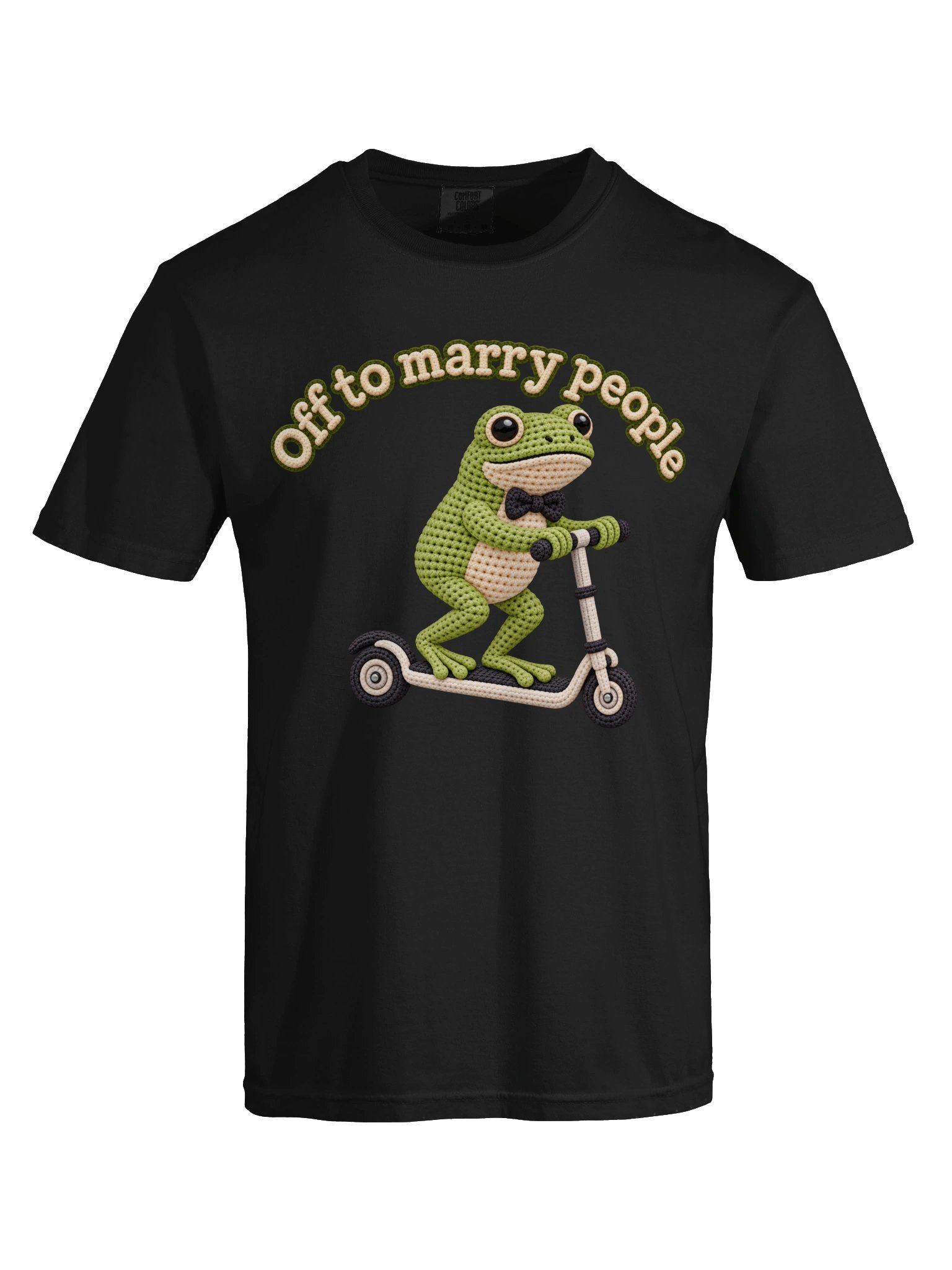 Off to Marry People – Funny Crochet Frog Wedding Scooter Design product image (25)