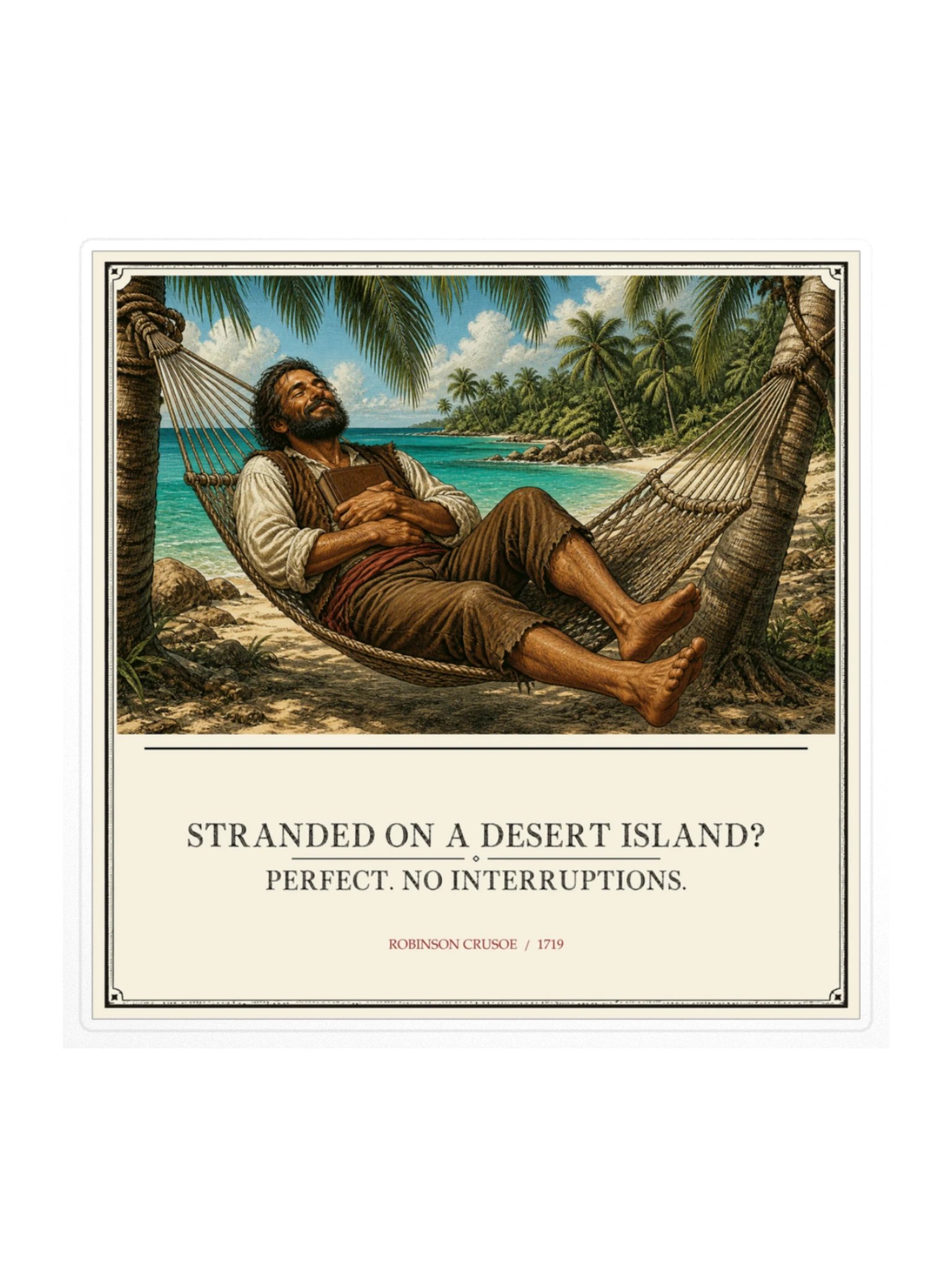 Stranded On Desert Island Perfect No Interruptions -- Robinson Crusoe Sticker product image (1)