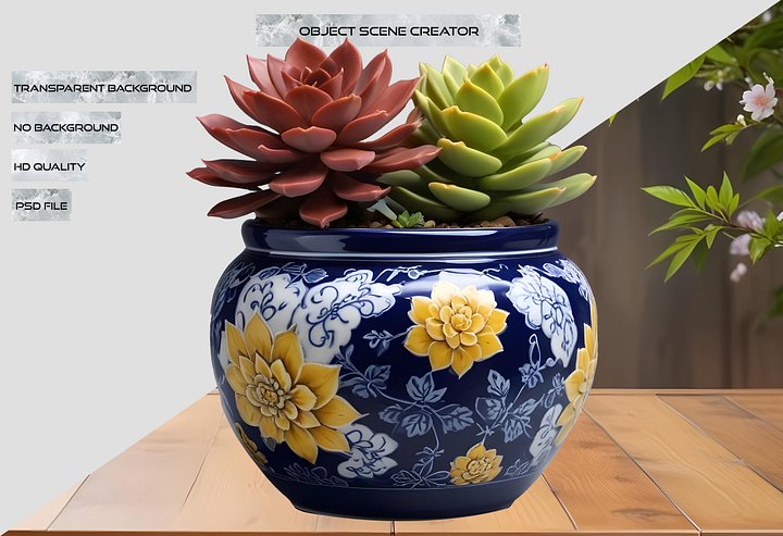 Chinese Porcelain Pot with Yellow Floral Motif PNG product image (2)