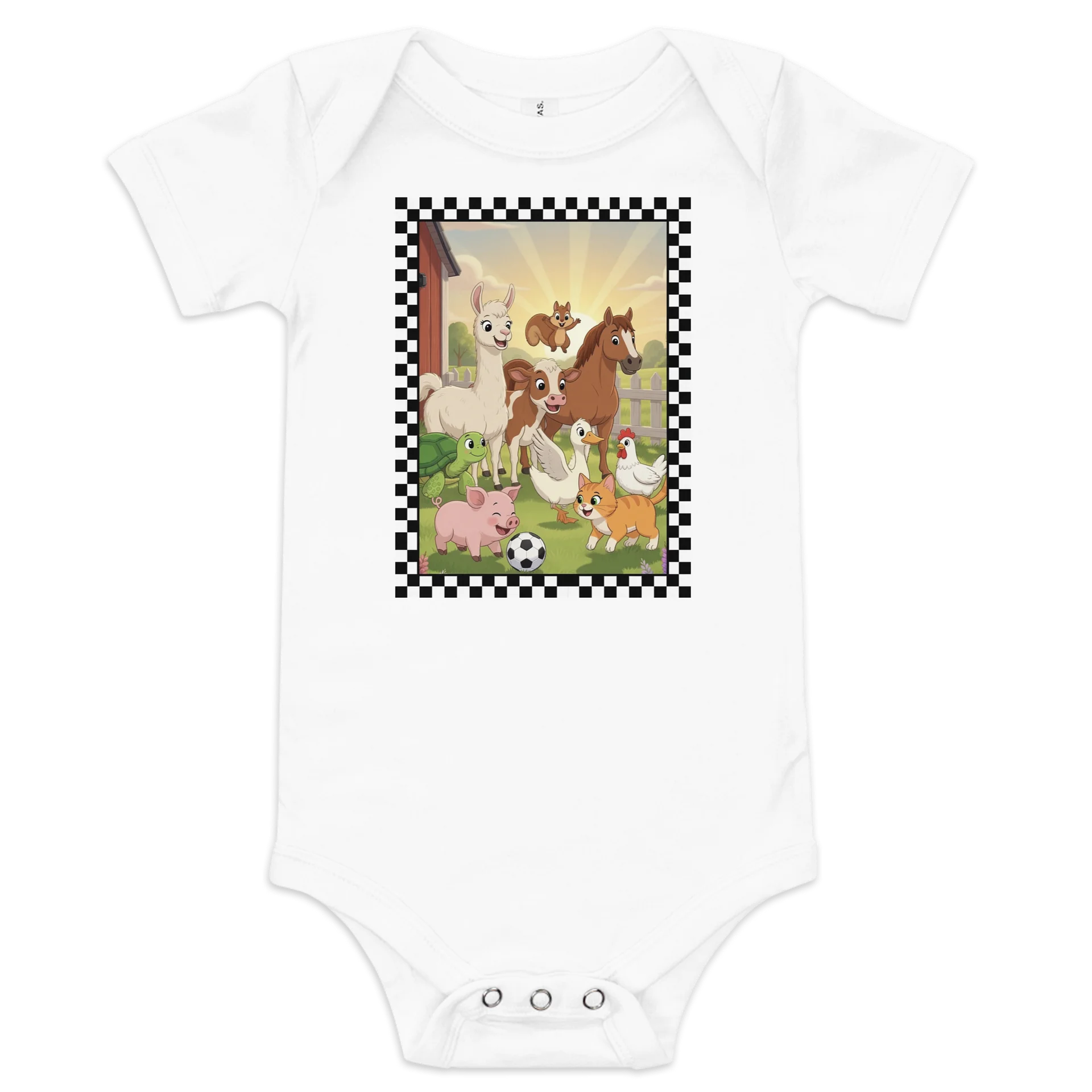 Cute Soccer Farm Animals Baby Onesie product image (1)