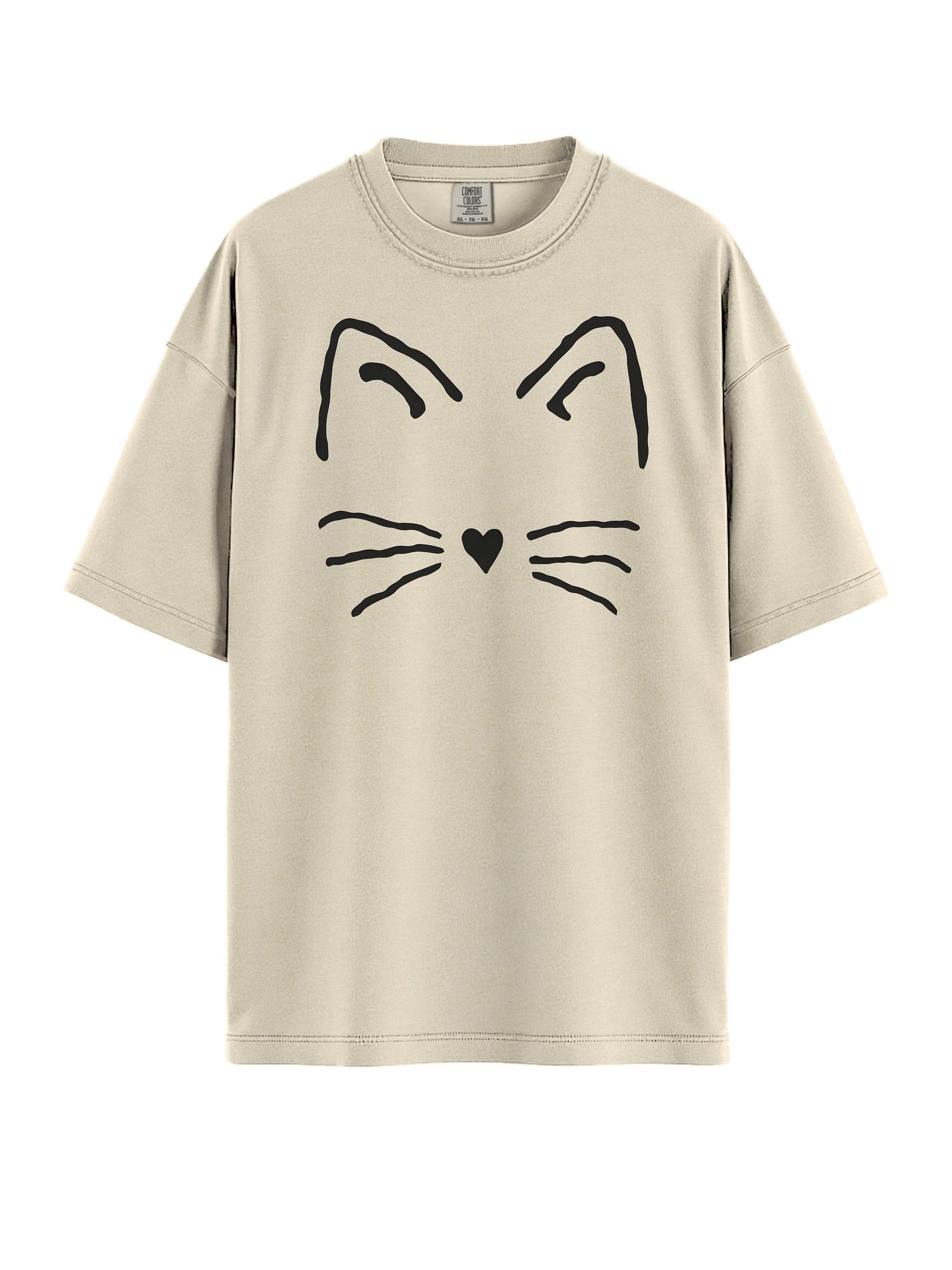 Minimal Cat Face T-Shirt - Relaxed Fit Heavyweight Unisex Cotton T-Shirt product image (7)