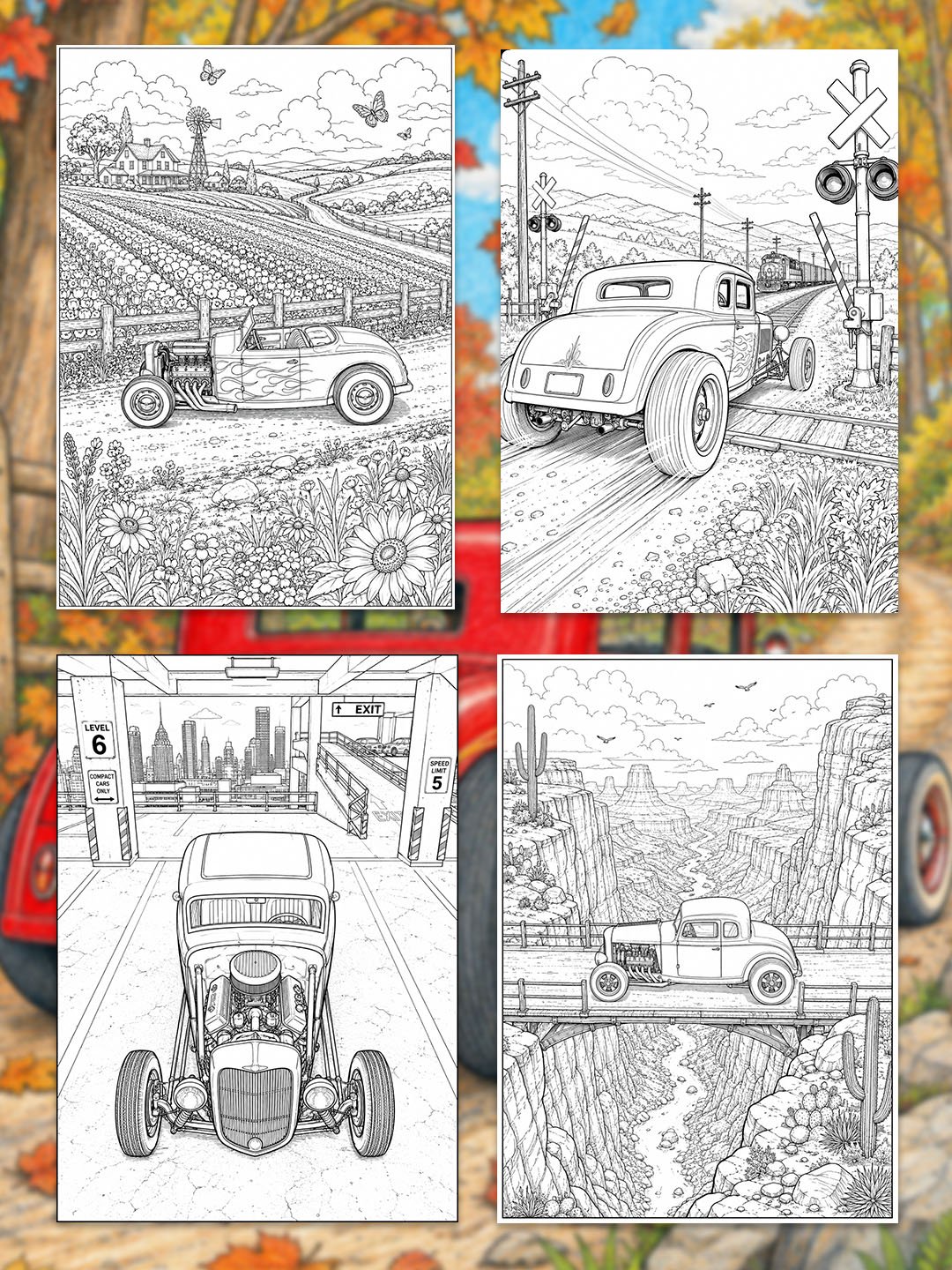 Hot Rod Coloring Pages Printable | 25 Classic Hot Rod Coloring Book for Adults | 25 Color Reference Pages Included product image (4)