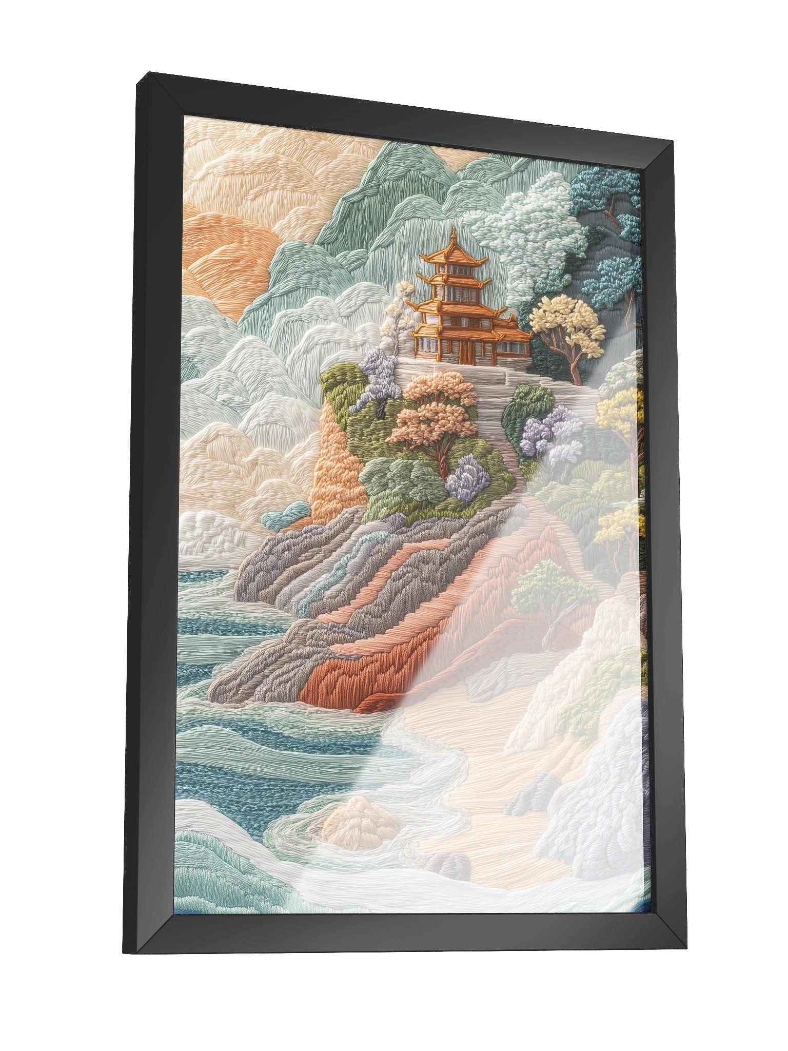 Where Bali Meets the Sea | Embroidery-Style Wall Art — Framed Print product image (3)