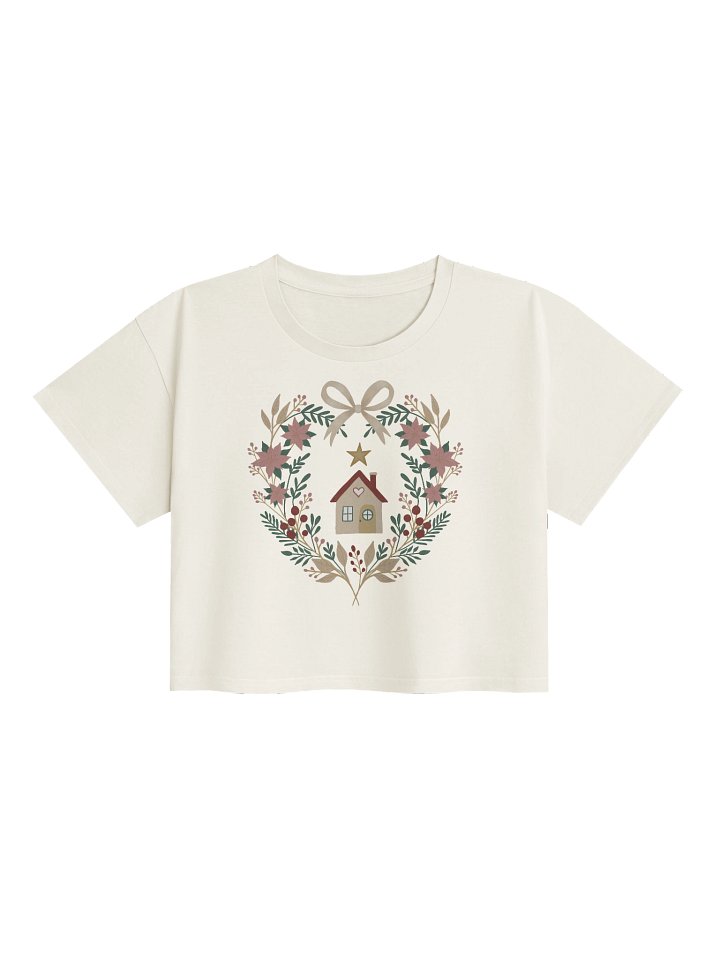 Women’s premium crop top winter heart home. Elegant Christmas design with handmade illustration product image (1)
