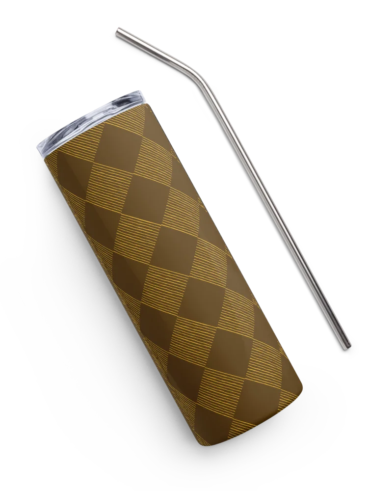 Brown and Gold Diamonds on 20-ounce Stainless Steel Tumbler with Straw product image (3)