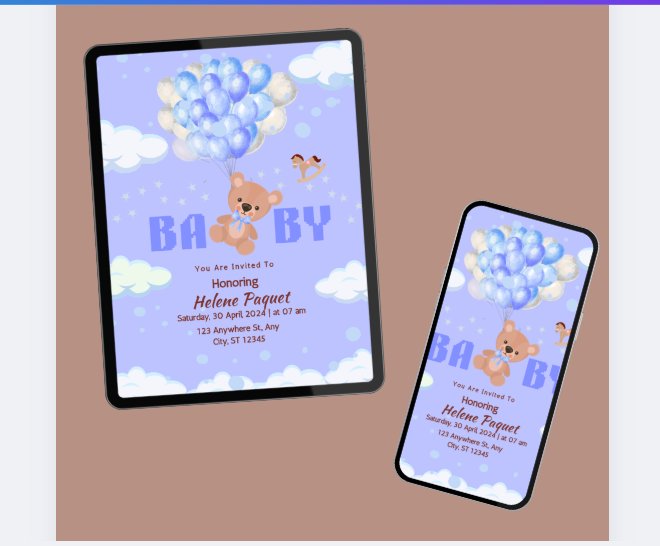 Blue Boho Teddy Bear Baby Shower Invitation (Editable in Canva ), Can't Wait Baby Shower Invite, Blue Boy Boho Bear Baby Shower product image (2)
