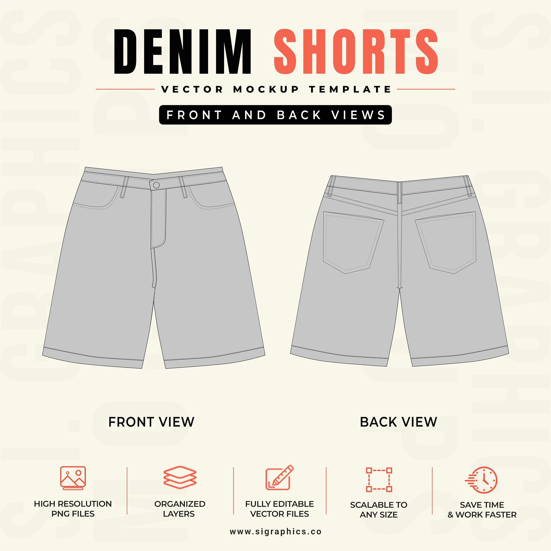 Denim Shorts Vector Mockup Template – Front & Back Flats product image (2)
