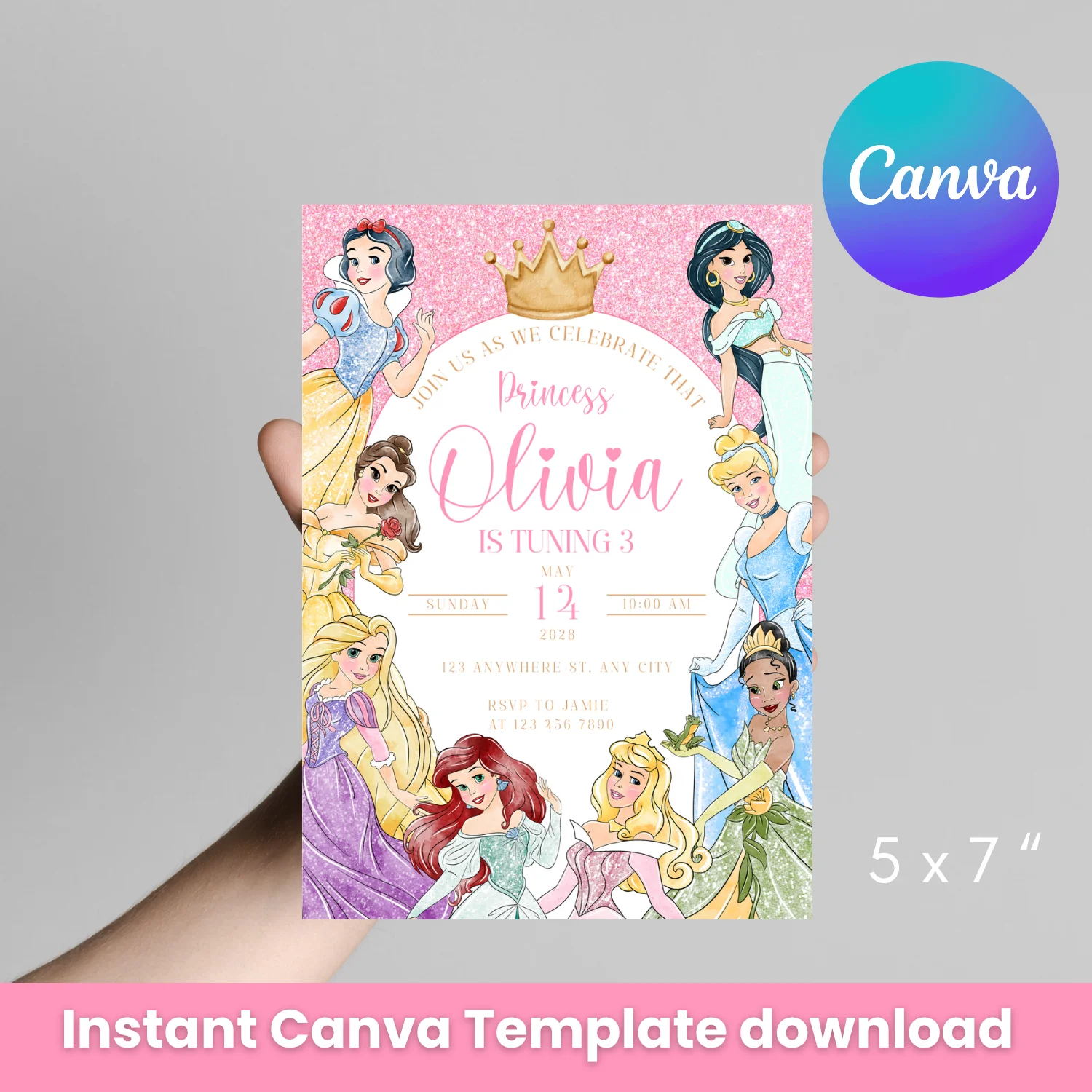 Princess Birthday Invitation – Editable Canva Template product image (10)