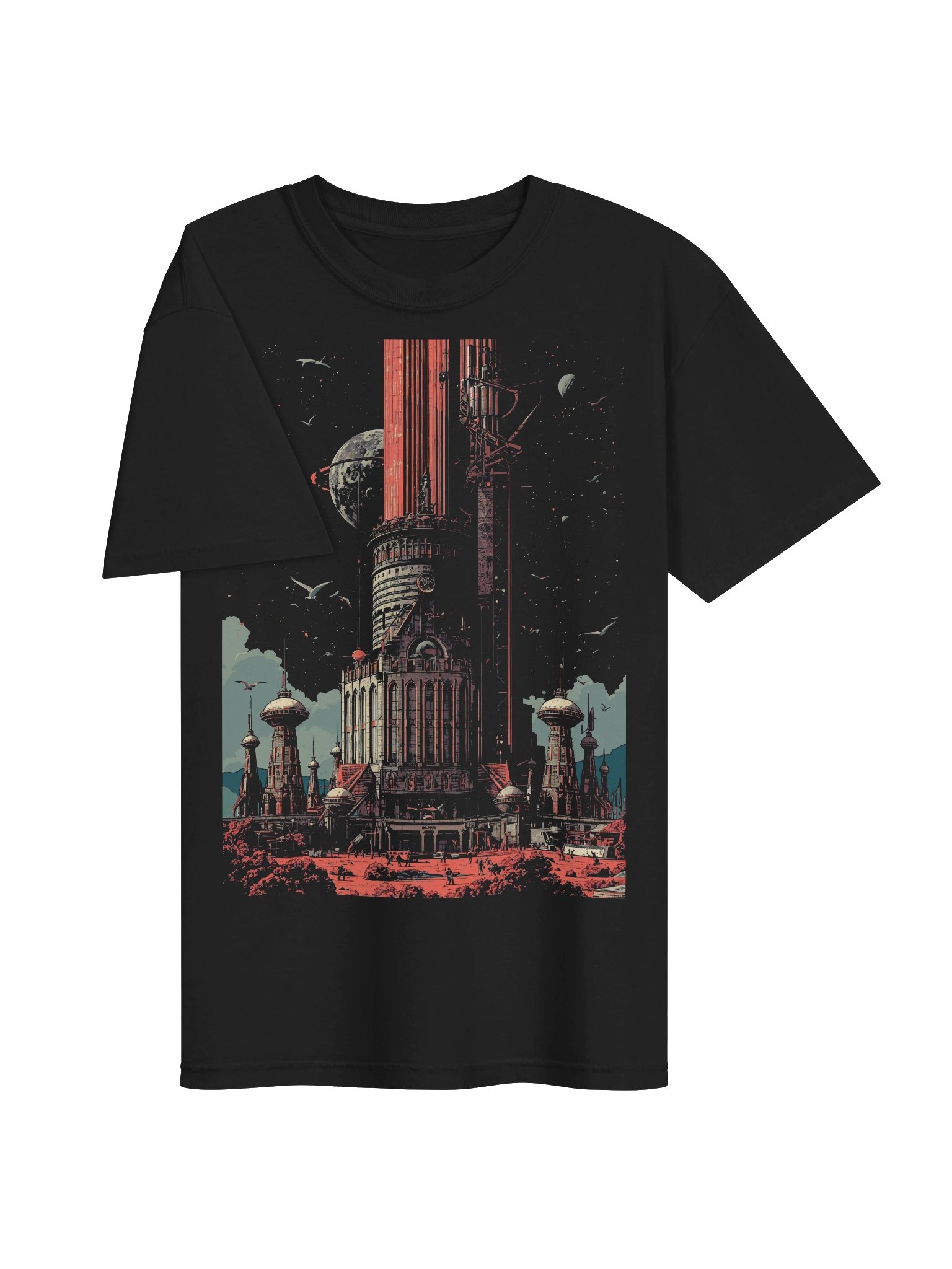Retro Sci-Fi Tower Spaceport Heavyweight T-Shirt product image (6)