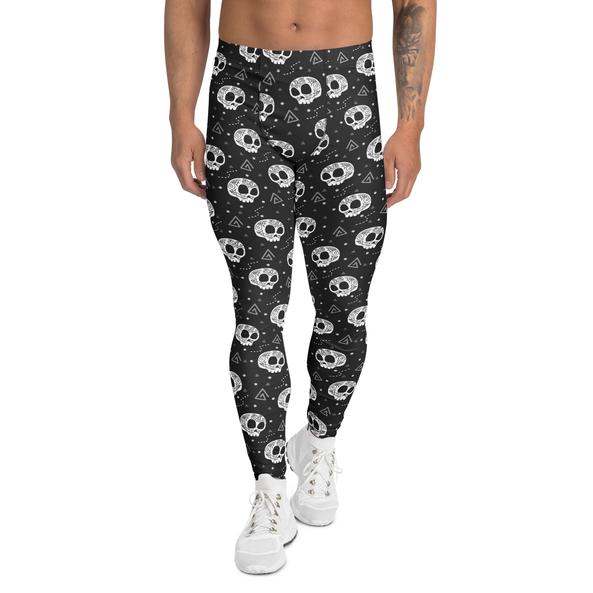 Monochrome Gothic Skull Line Art Men's Leggings product image (1)