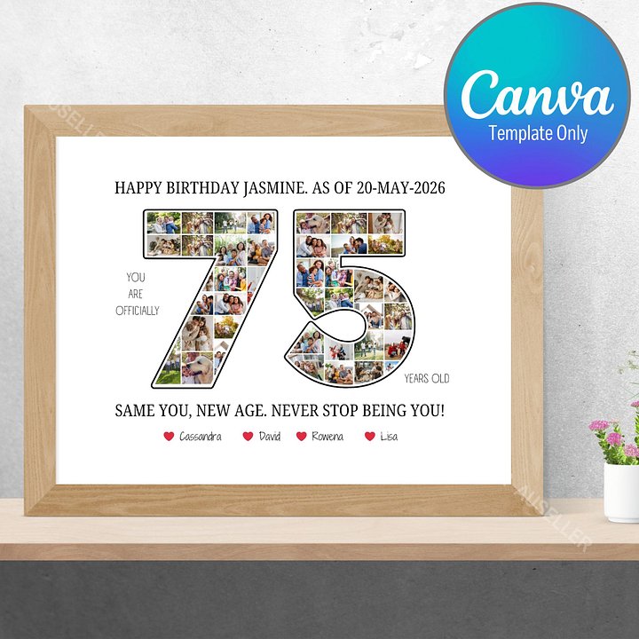 75th Birthday Photo Collage Poster - Canva Template product image (1)