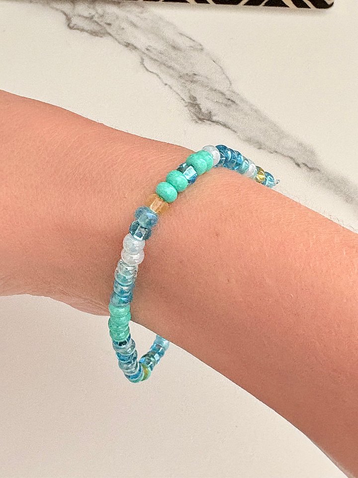 MFD-00046 | Turquoise, Aqua, Greens & Blues | Seed Beaded Bracelet | Handmade 8" Coastal Charm by Monique Faella Designs™ product image (2)