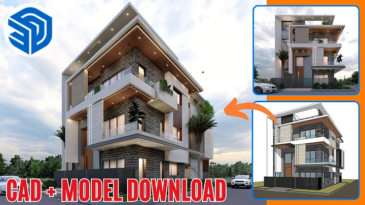 Sketchup House Modeling AutoCAD File with Complete 3D Model product image (1)