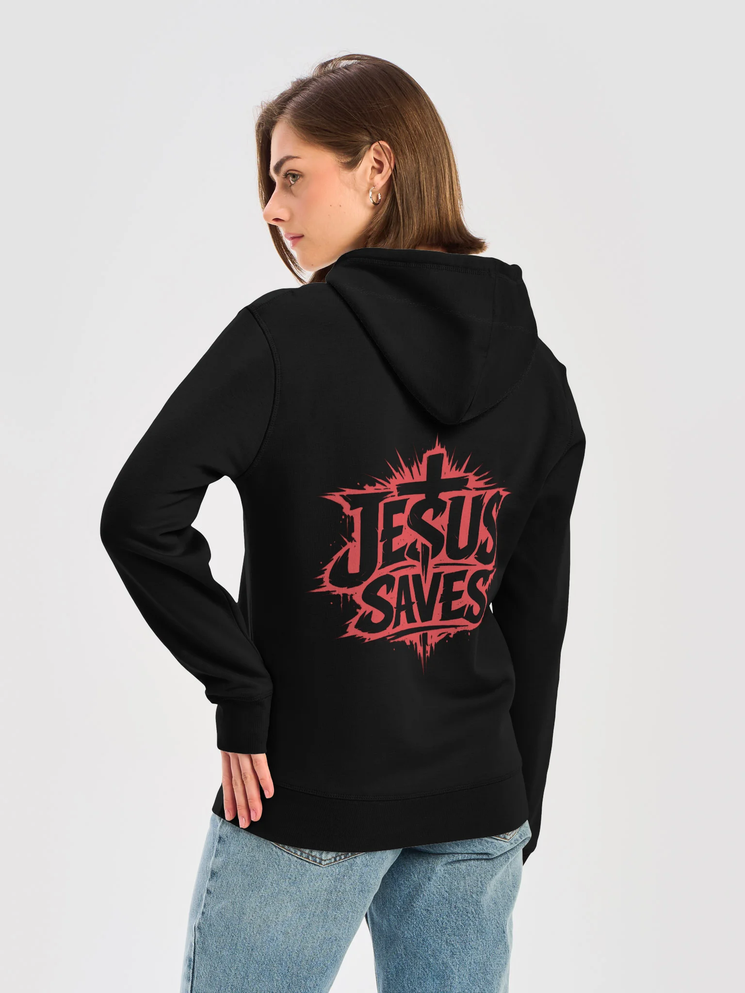 Jesus Saves Hoodie (red tex - back) product image (6)