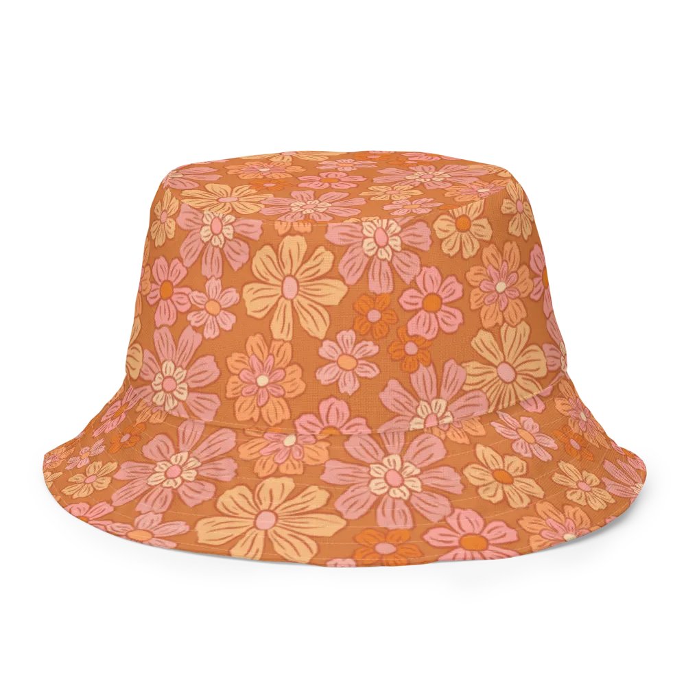 Retro Flowers Coral Reversible Bucket Hat product image (5)