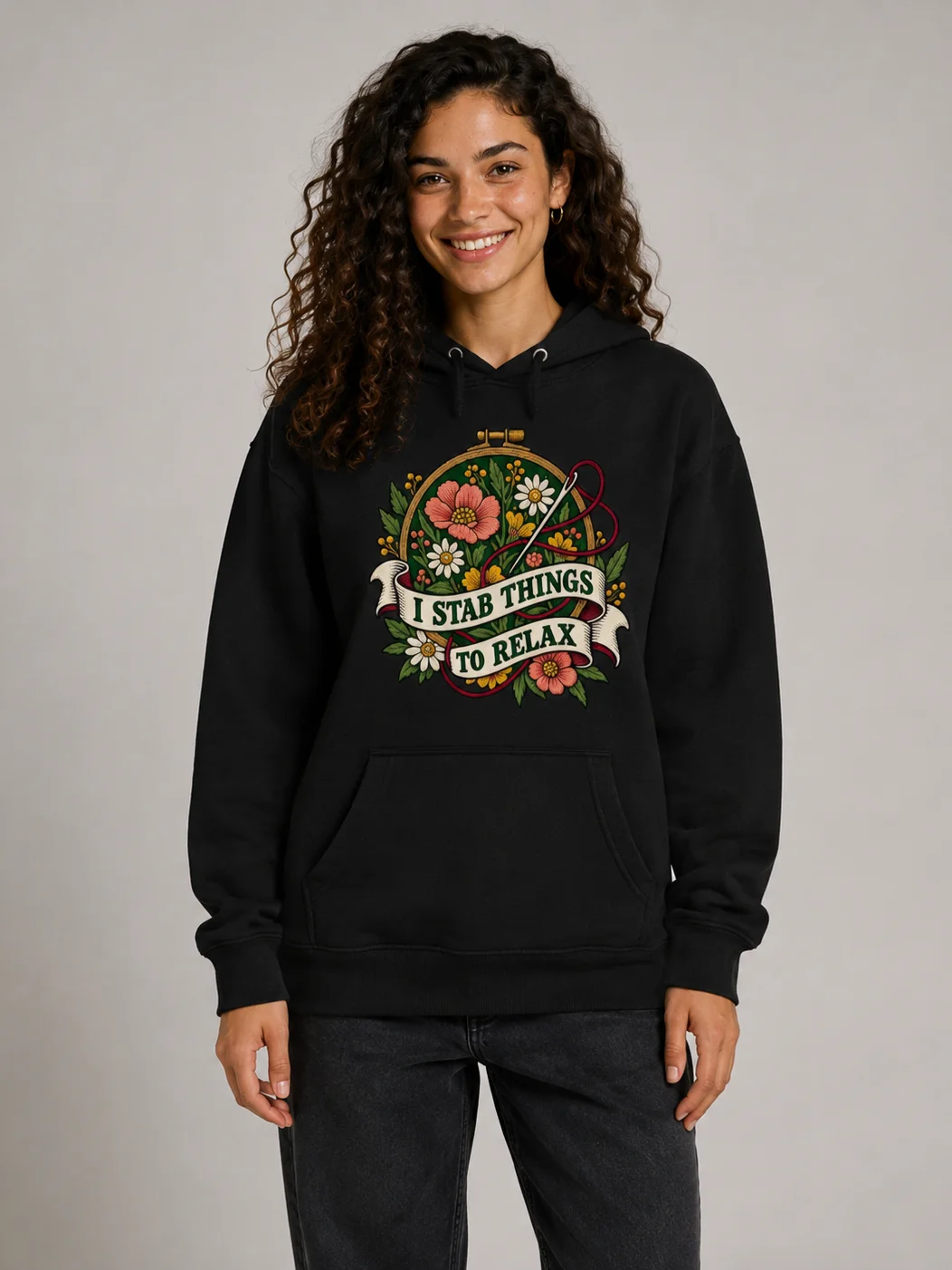 I Stab Things to Relax Embroidery Hoodie – Funny Needlepoint Gift product image (1)