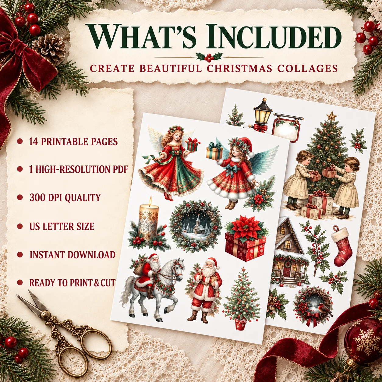 Vintage Christmas Ephemera Printable – 14-Page Junk Journal PDF product image (2)