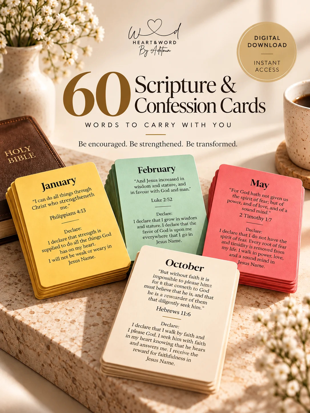 60 Scripture & Confession Cards | Digital Download • Instant Access product image (1)