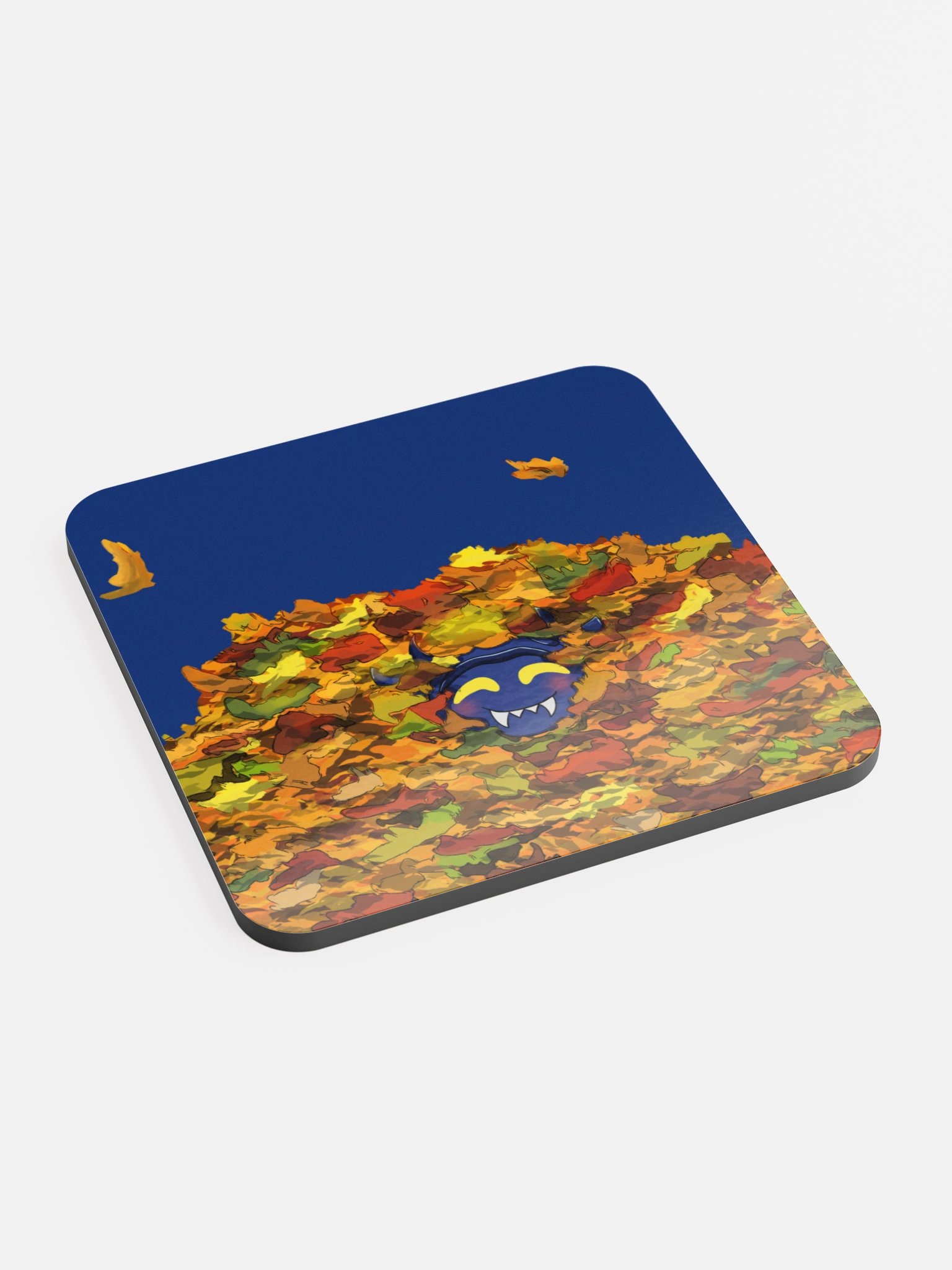 Lil Cherny in the Leaves Glossed Cork Coaster product image (2)