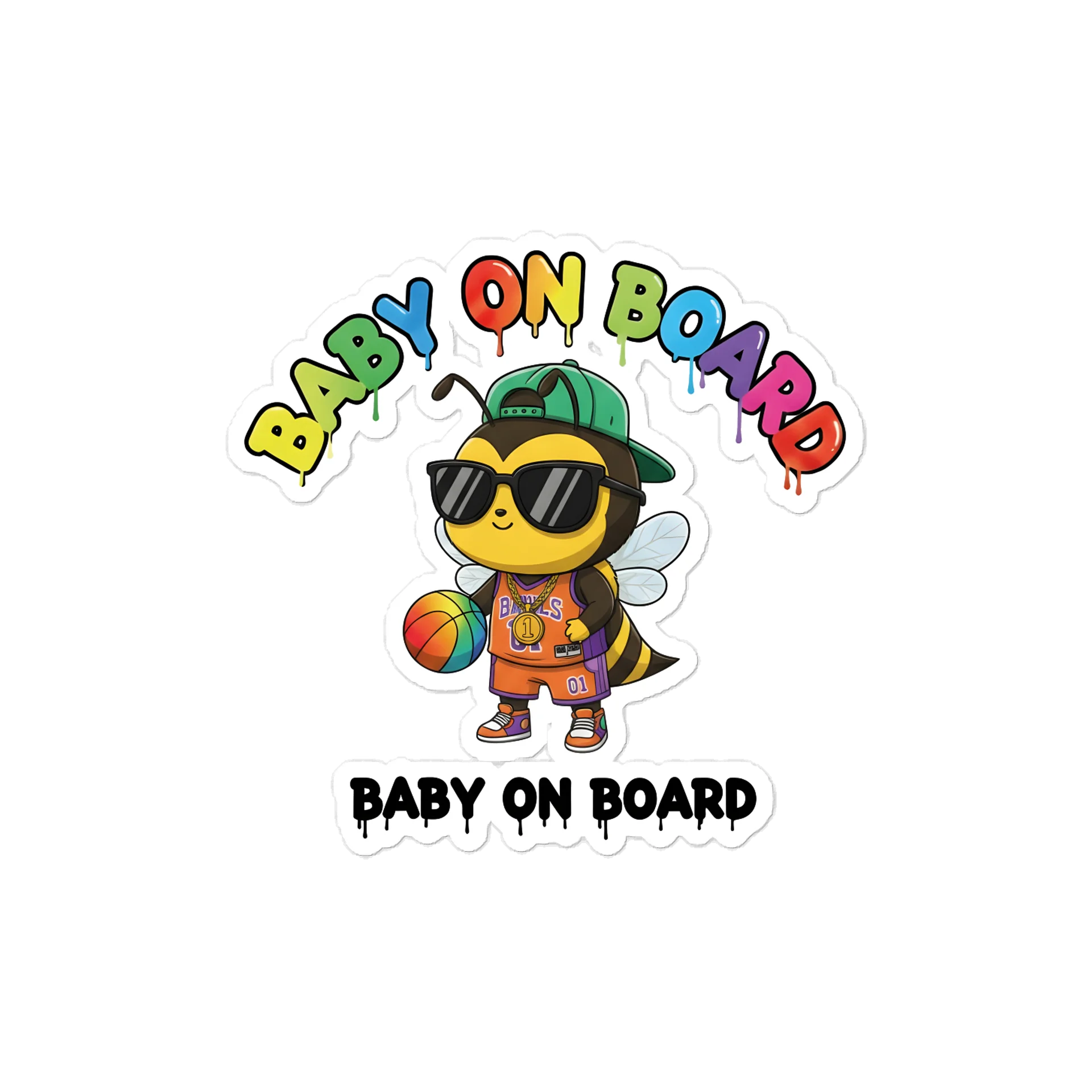 Funny Bee Basketball Baby on Board Sticker - 5x5 Weatherproof Vinyl Car Decal - Premium Bee Bsketball Star Gift product image (1)