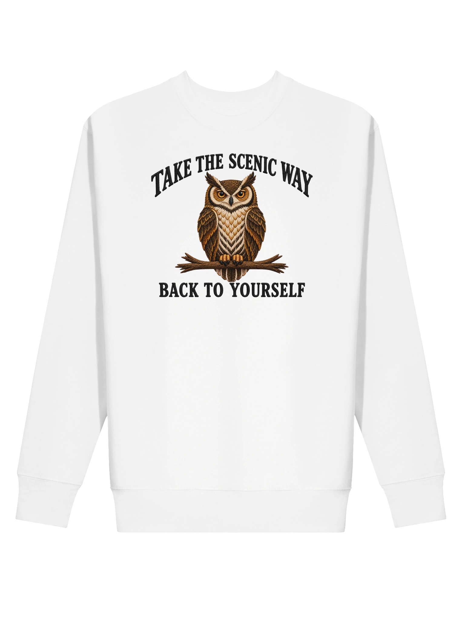 Take the Scenic Way Owl Sweatshirt | Vintage Faux Embroidery Cotton Heritage Crewneck product image (30)