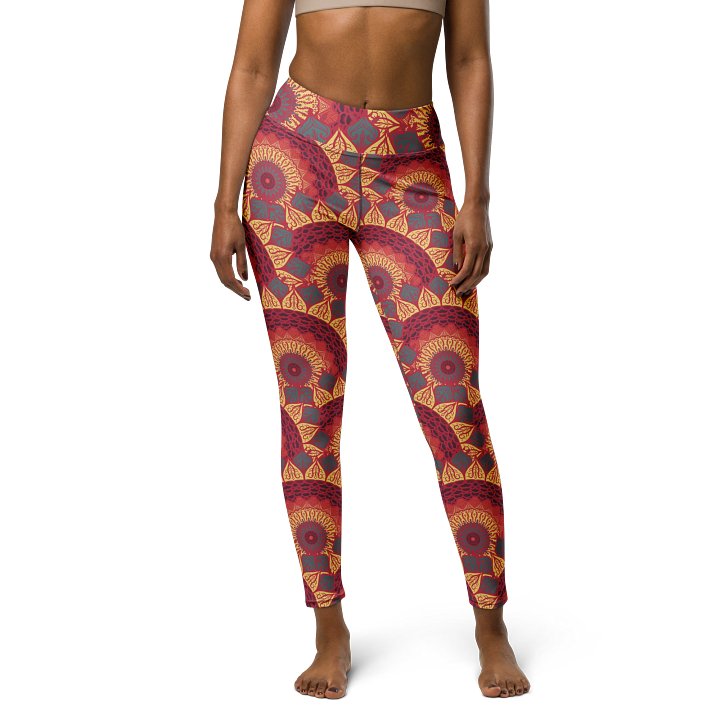 Vibrant Mandala Leggings - Red, Blue & Yellow Floral Design product image (1)