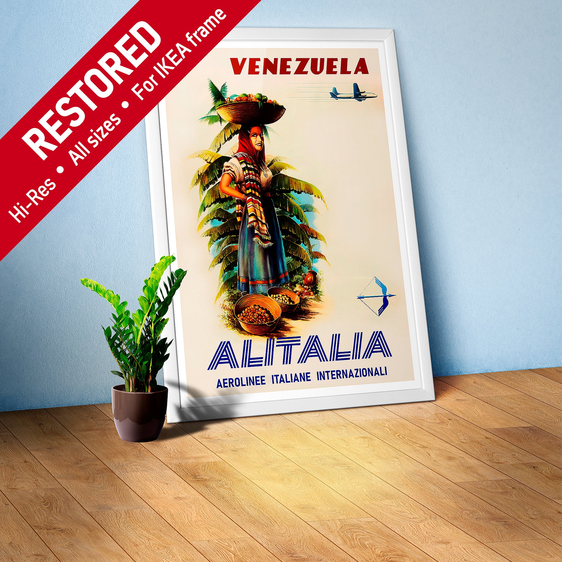 AlItalia (Italy, Air Lines), Venezuela, 1950s — retro vintage travel poster, retro travel art, retro travel wall art product image (1)