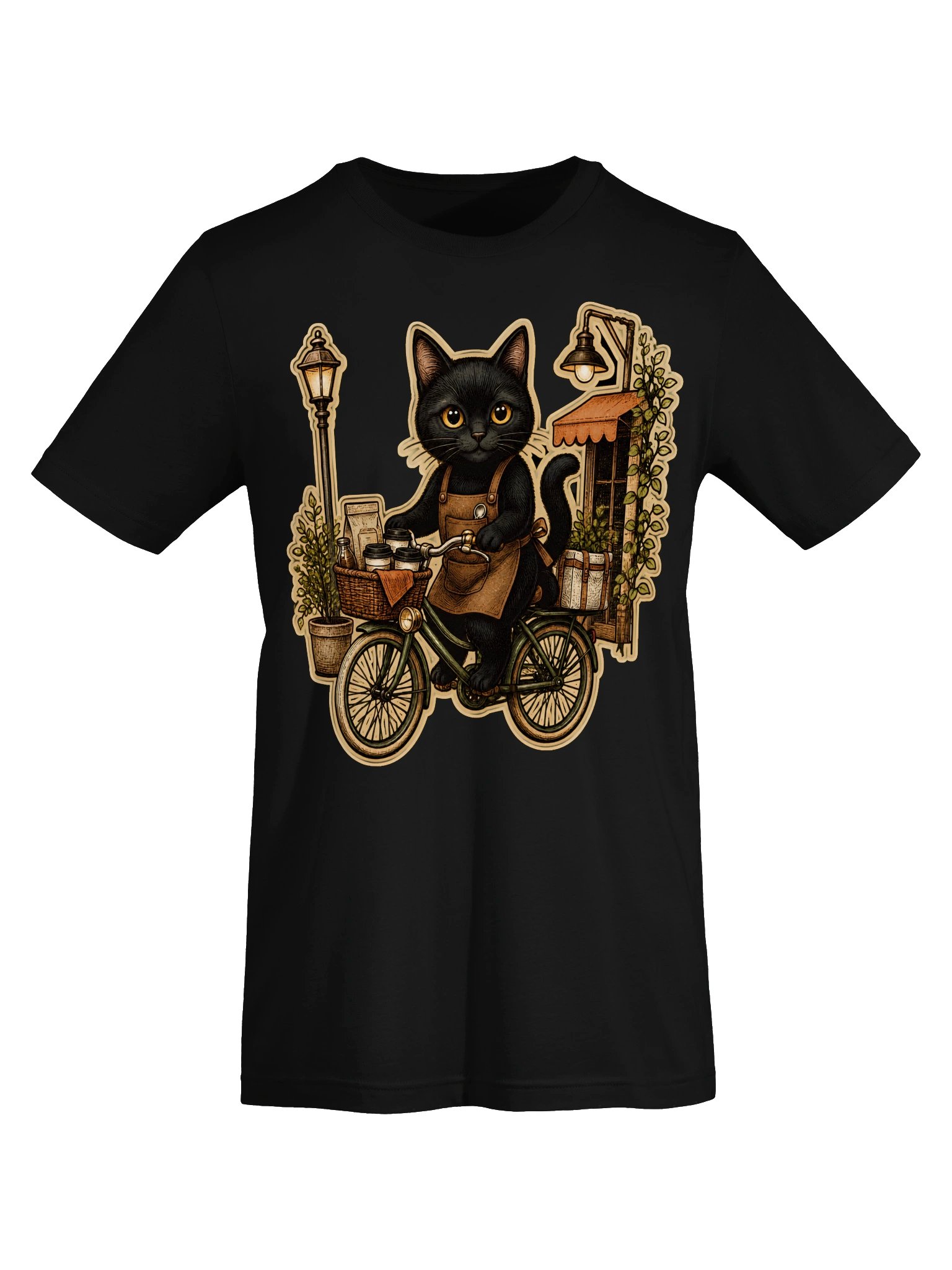 Vintage Black Cat Bicycle Coffee T-Shirt | Retro Cat Cafe Shirt | Coffee Lover Graphic Tee product image (26)