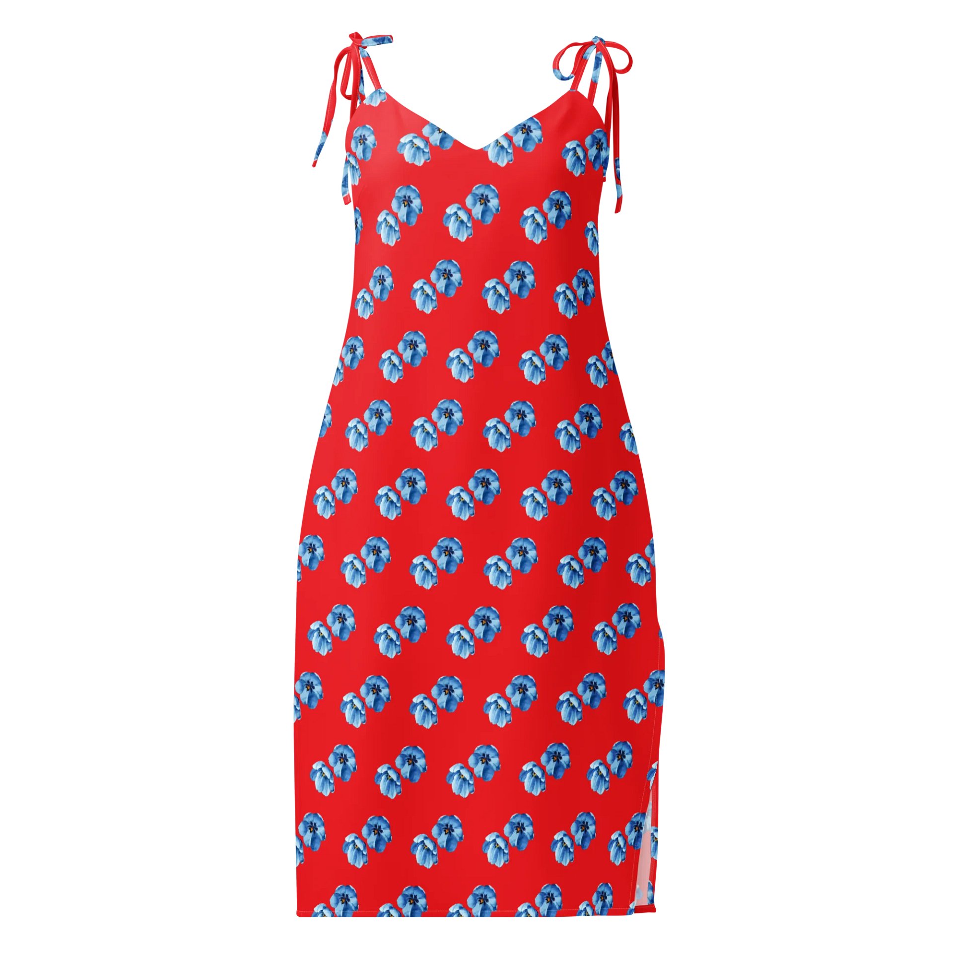 Red & Blue Floral Tie-Strap Midi Chiffon Dress product image (1)