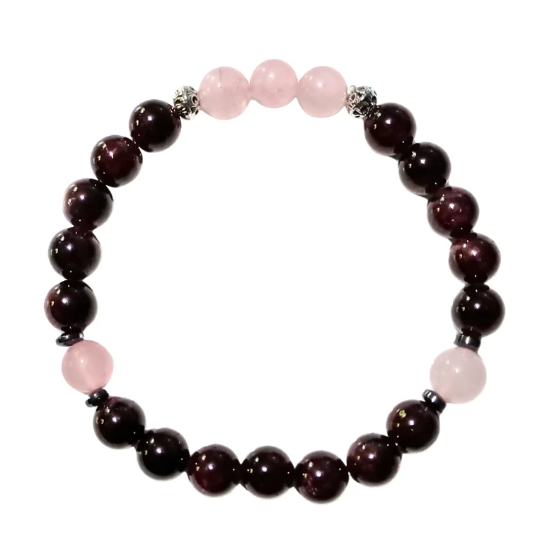 Handmade Grounding Beaded Bracelet | Rose Quartz, Garnet | "Beautiful Balance" product image (4)