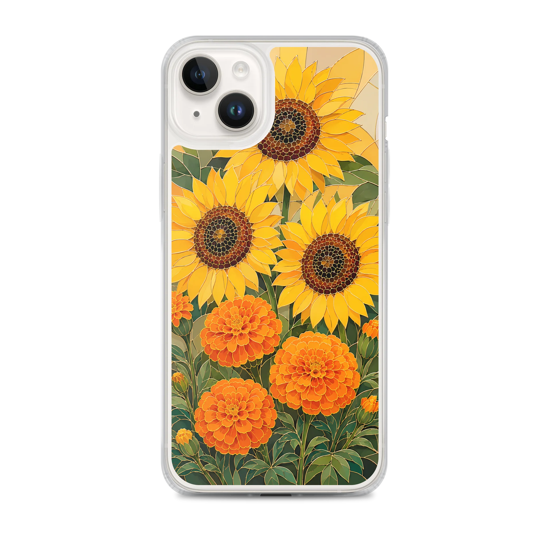 Yellow Sunflower And Orange Marigold Mosaic Premium Soft Silicone iPhone Case - MagSafe Compatible product image (1)