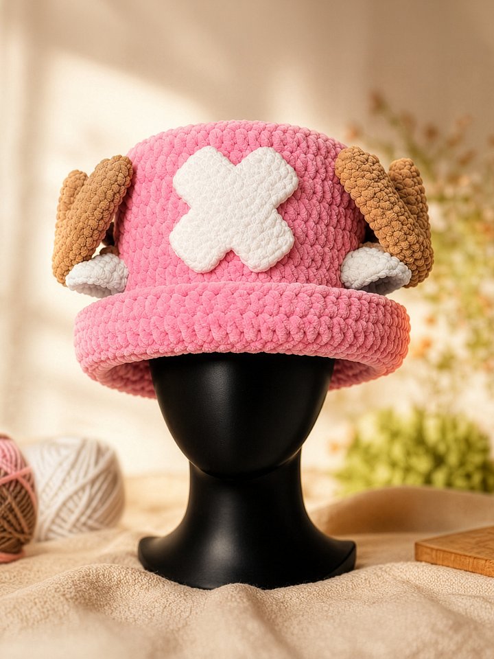 Crochet Plush Hat, Reindeer Doctor Pirate Inspired Beanie product image (1)