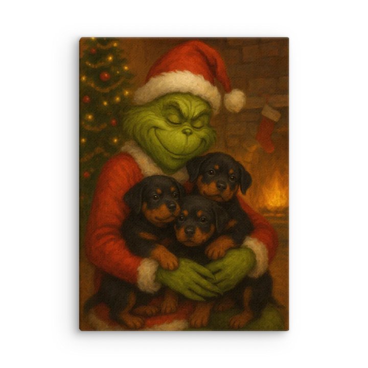 Grinch hugging Rottweiler puppies Canvas Art product image (2)