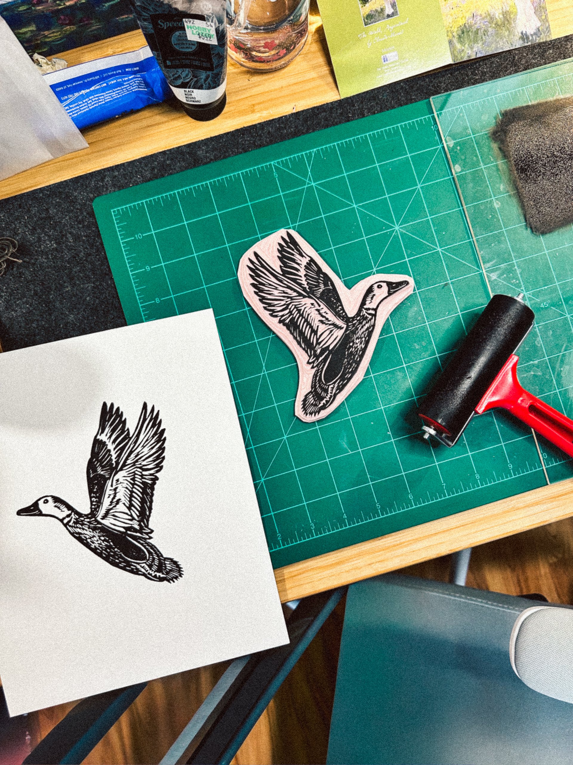 Duck in Flight Linocut Print product image (1)