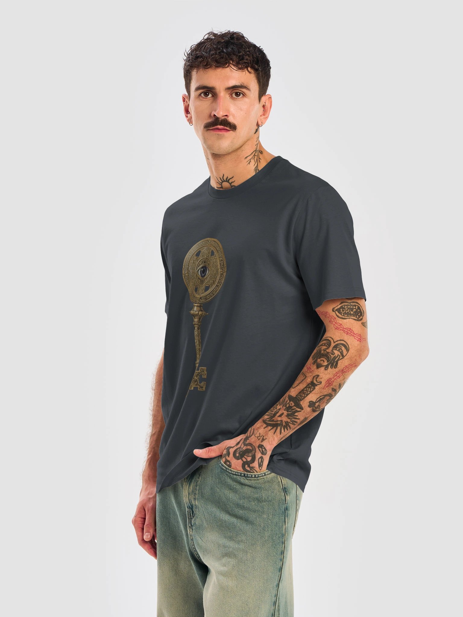 The Gatekeeper’s Key – India Ink Grey Sigil Edition (Front + Right Shoulder Print) product image (6)