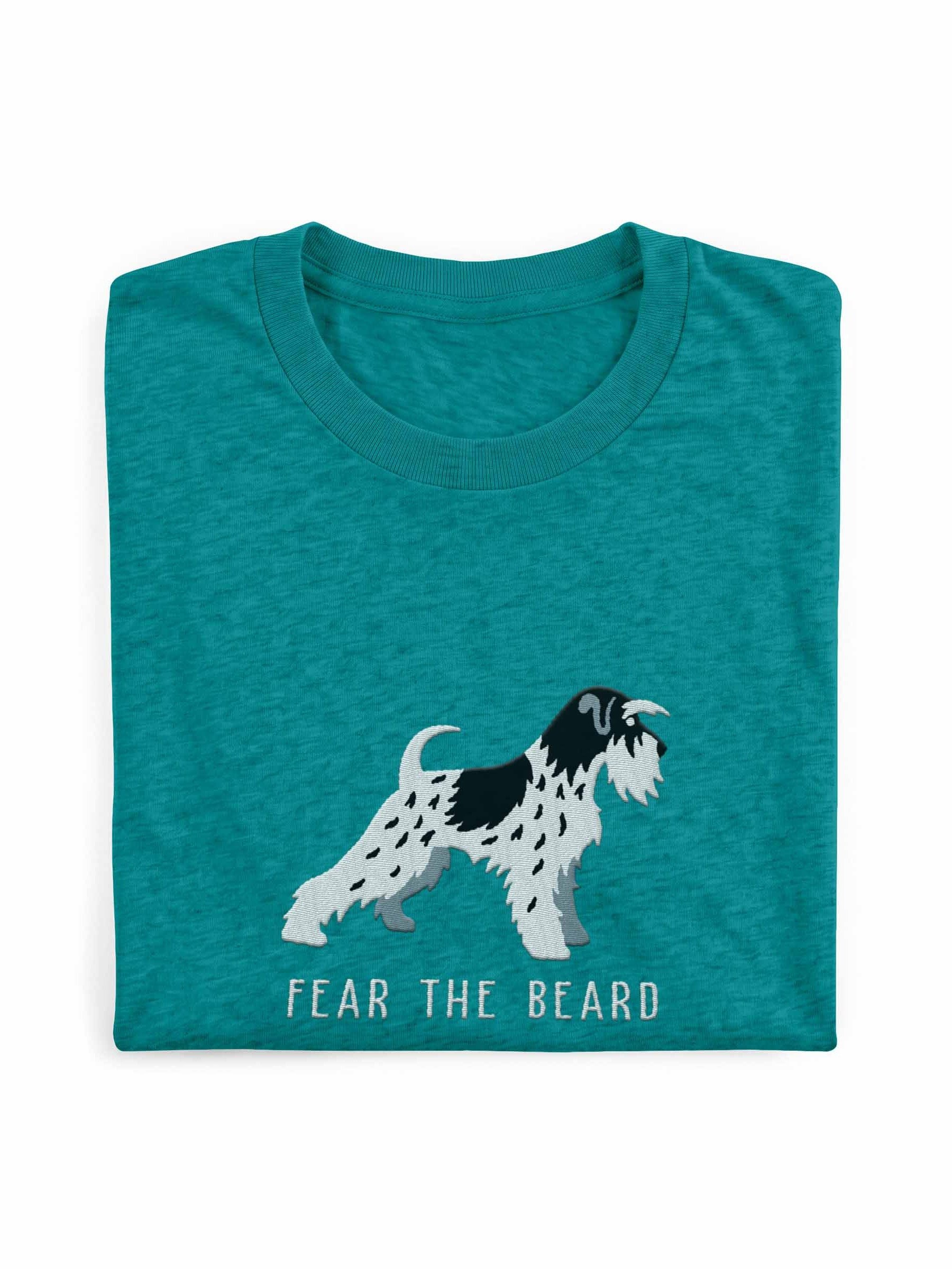 Fear the Beard T-Shirt(Embroidered) of a Miniature Schnauzer(Parti, Black & White) product image (1)