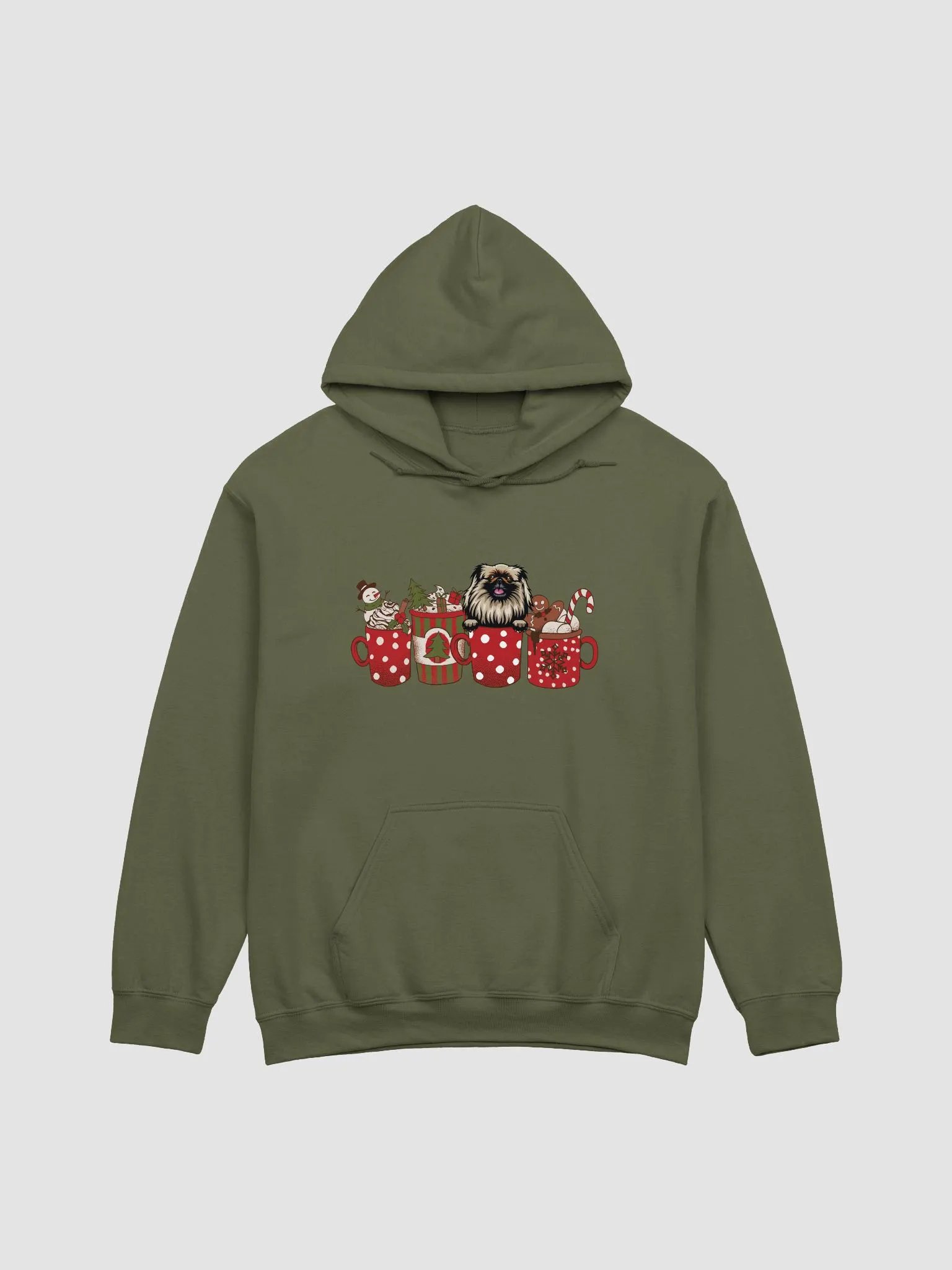 Cute Pekingese in a Christmas Cup Hooded Sweatshirt | Funny Christmas Pup in a Cup product image (14)