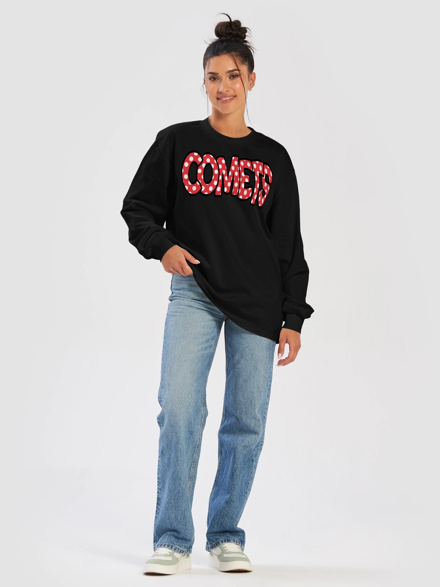 Comets Red & White Polka Dot Long Sleeve T-Shirt product image (9)