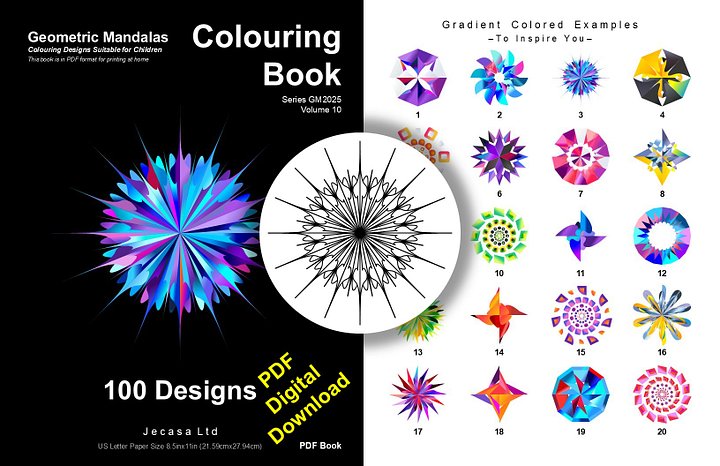 100 Geometric Mandala Coloring Pages | PDF | Digital File | Series GM2025 Vol. 10 product image (1)