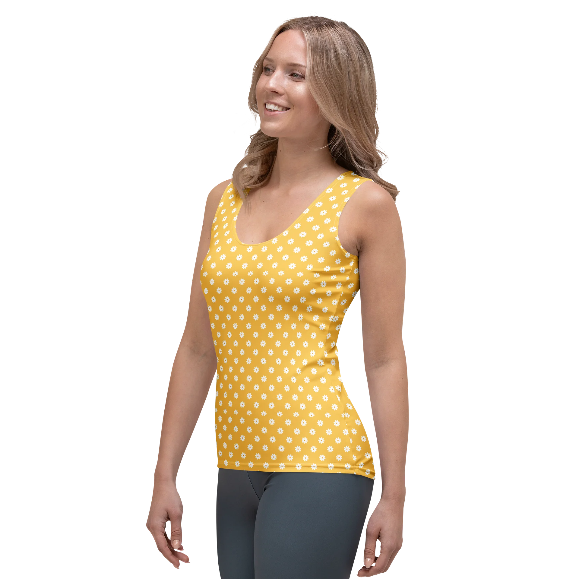 Yellow Daisy All-Over Print Women’s Fitted Tank Top product image (3)