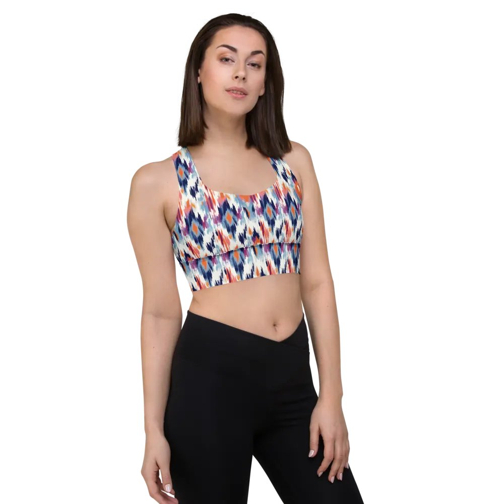 Abstract Ikat Blue Longline Sports Bra product image (5)