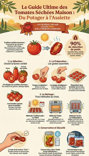 La tomate séchée maison, c'est tout un art hérité de la tradition méditerranéenne : concentrer les saveurs et obtenir un goût...