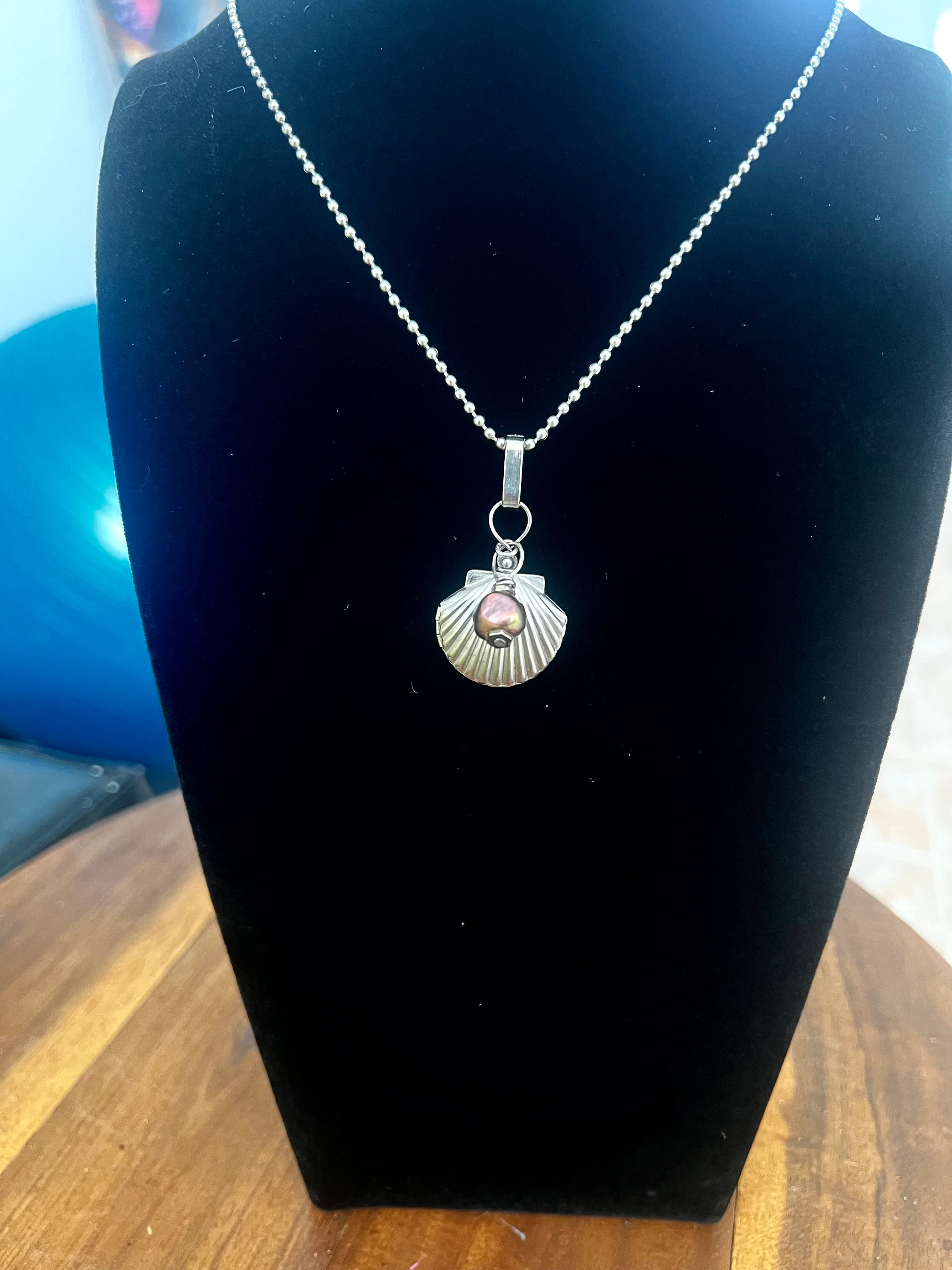 Iridescent Peacock Pearl, Pyrite and Seashell Locket product image (1)